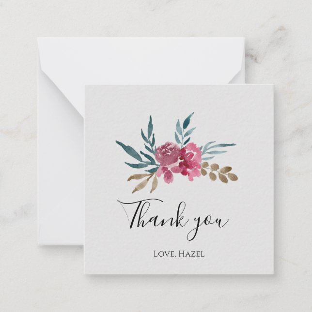 Elegant chic romantic "Thank you" gray floral Card (Front)