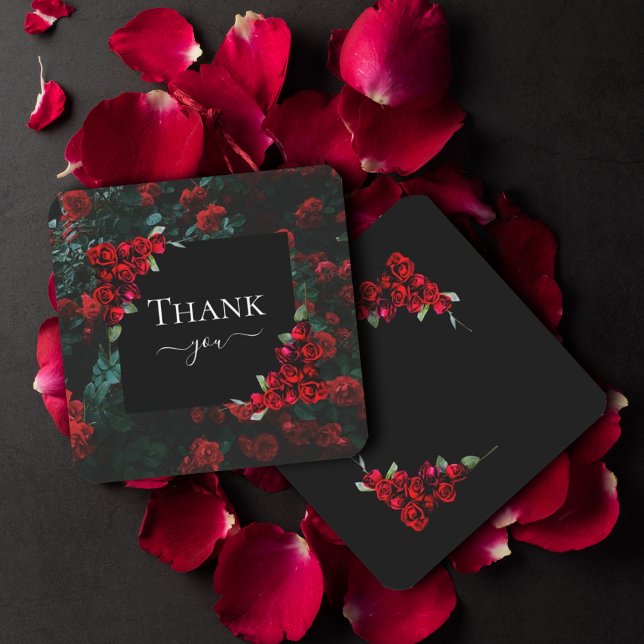 Elegant Chic Romantic Thank You Red Roses Floral   Card
