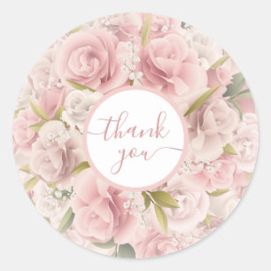 Elegant Chic Romantic Thank You Rose Floral   Classic Round Sticker