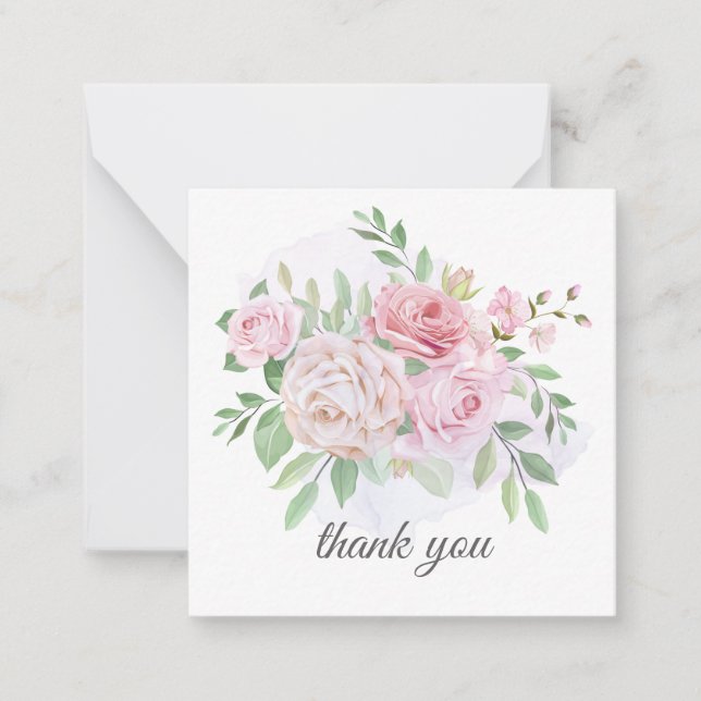 élégant chic romantique merci rose carte de note (Devant)