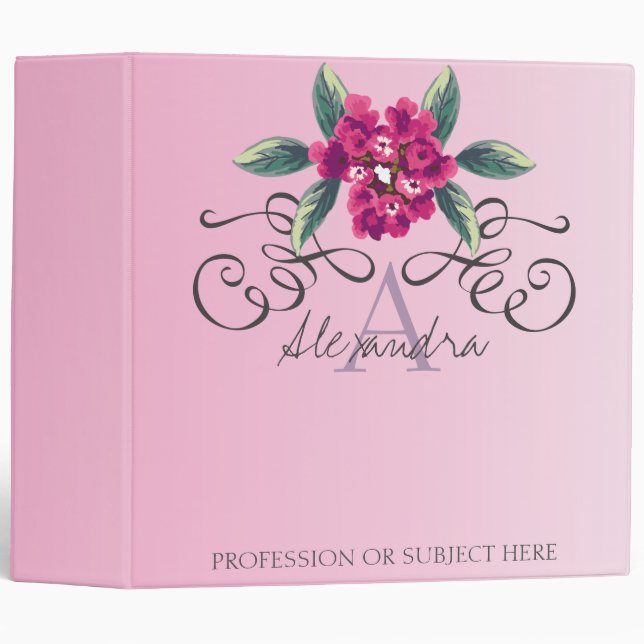 Elegant Chic Rose Floral Monogram design Binder (Front/Spine)