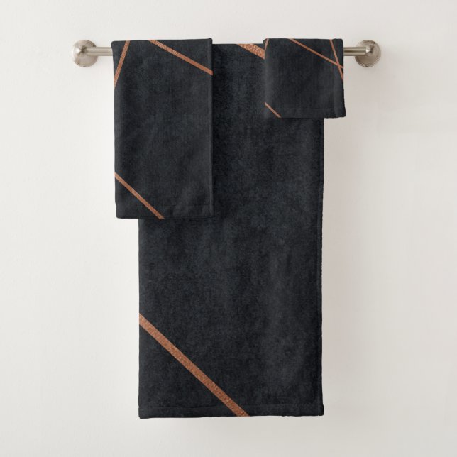 Elegant Chic Rose Gold Black Bath Towel Set (Insitu)