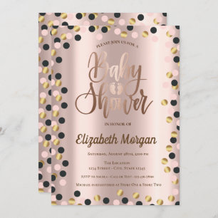 Elegant Chic Rose Gold Dots Baby Shower Invitation