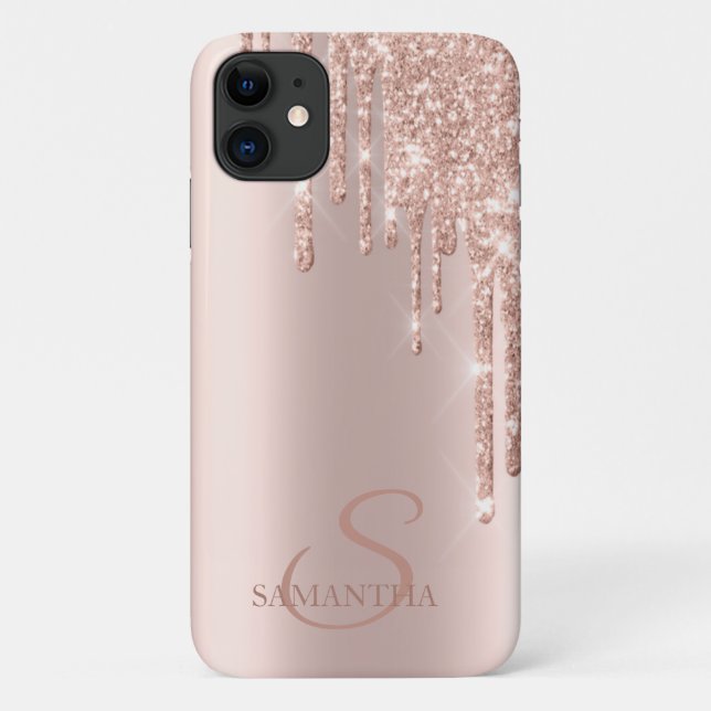 Elegant Chic Rose Gold Glitter Drips Case-Mate iPhone Case (Back)