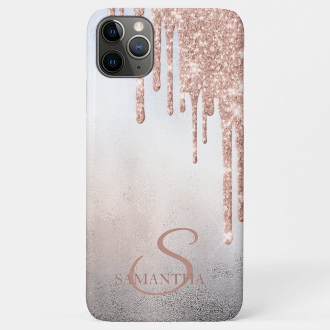 Elegant Chic Rose Gold Glitter Drips Monogram Case-Mate iPhone Case (Back)