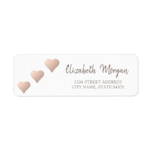 Elegant Chic,Rose Gold Hearts,White Address Label