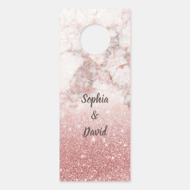Elegant Chic Rose Gold Marble Monogram Wedding Door Hanger (Front)