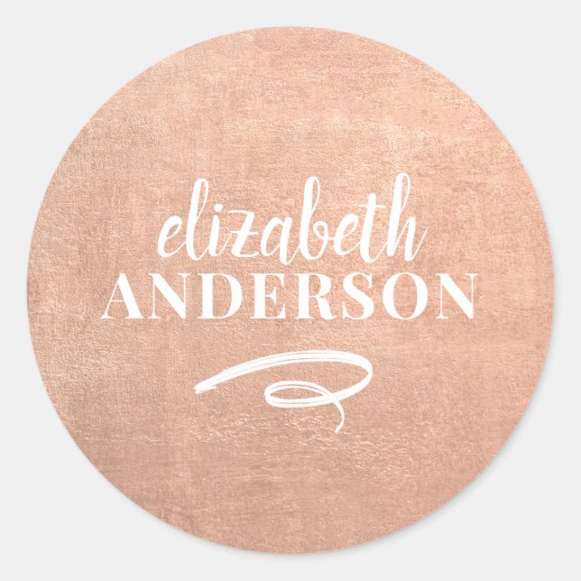 Elegant Chic Rose Gold Modern Minimalist Classic Round Sticker (Front)