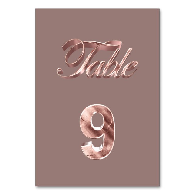 Elegant Chic Rose Gold Party Guests Table Number 9 (Front)