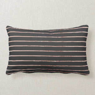 Elegant Chic Rose Gold Stripes and Black Lumbar Pillow