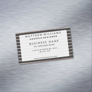 Elegant Chic Rose Gold Stripes and Black Magnetic Business Card