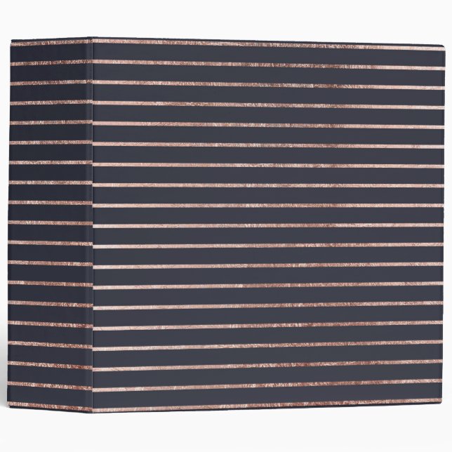 Elegant Chic Rose Gold Stripes and Navy Blue Binder (Front/Spine)