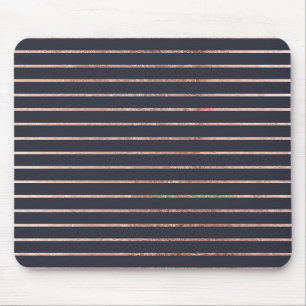 Elegant Chic Rose Gold Stripes and Navy Blue Mouse Pad