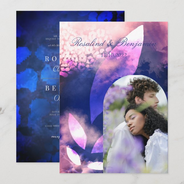 Elegant Chic Rose Gold Violet Arch Photo Wedding Invitation (Front/Back)