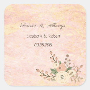 Elegant Chic Rose Marble Floral Wedding Square Sticker