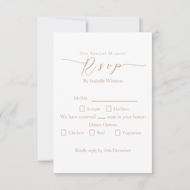 Élégant Chic Rose Mariage Dîner Option RSVP (Devant)