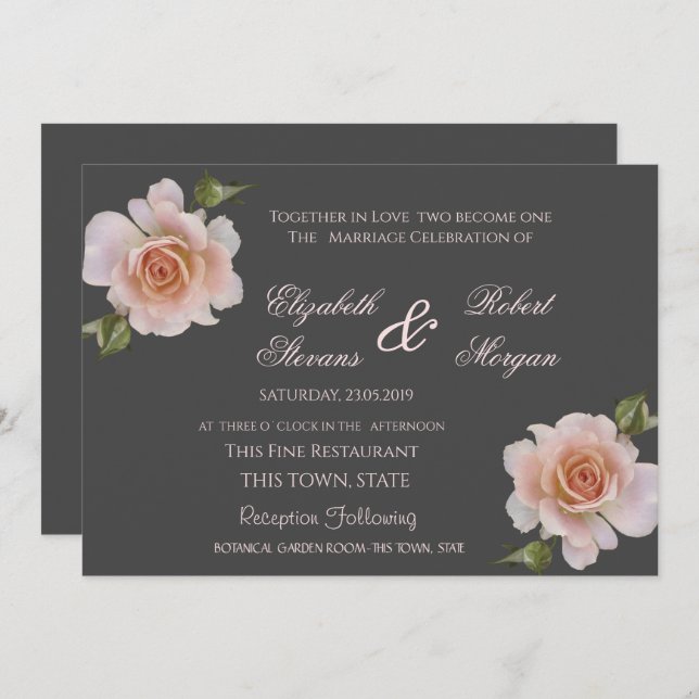 Elégant Chic Rose Mariage Floral Invitation (Devant / Derrière)
