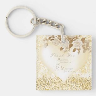 Elegant Chic Rose Monogram Gold Keychain
