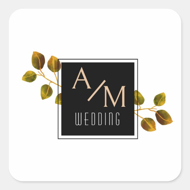 Elegant Chic Rose Monogram White Square Sticker (Front)