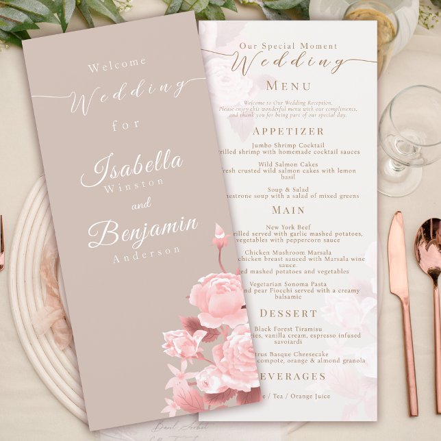 Elegant Chic Rose Wedding Menu (Elegant Chic Rose Wedding Menu.)