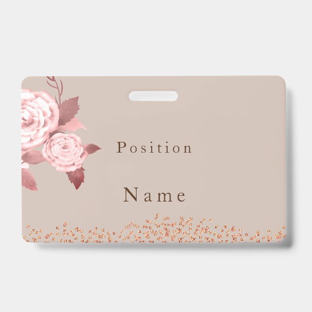 Elegant Chic Rose Wedding Name Badge (Front)