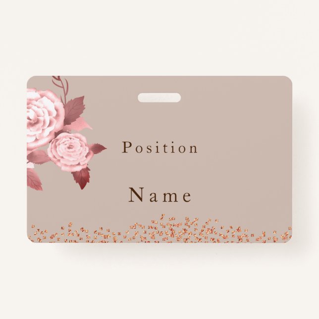 Elegant Chic Rose Wedding Name Badge (Front)