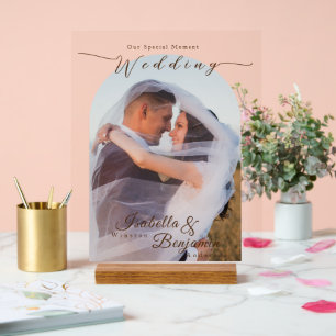 Elegant Chic Rose Wedding Photo Acrylic Sign