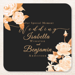 Elegant Chic Rose Wedding Square Paper Coaster
