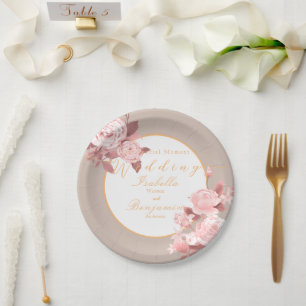 Elegant Chic Rose Wedding White Paper Plate