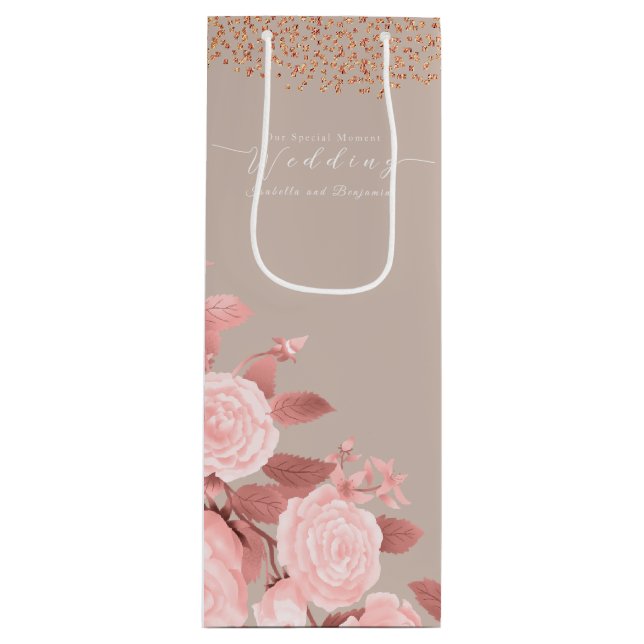 Elegant Chic Rose Wedding Wine Gift Bag (Front)