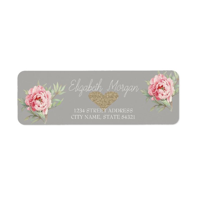 Elegant Chic Roses,Glitter Heart  Address Label (Front)