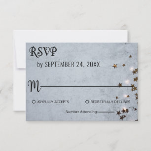 Elegant chic rustic grey stars lights Wedding RSVP Card