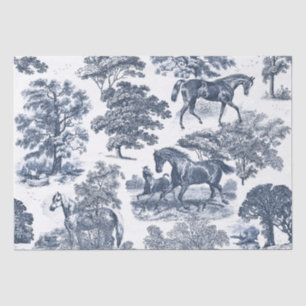 Elegant Chic Rustic Horses Blue White Toile  Tissue Paper