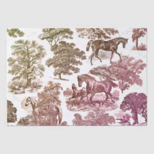 Elegant Chic Rustic Horses Brown Purple Toile  Tissue Paper