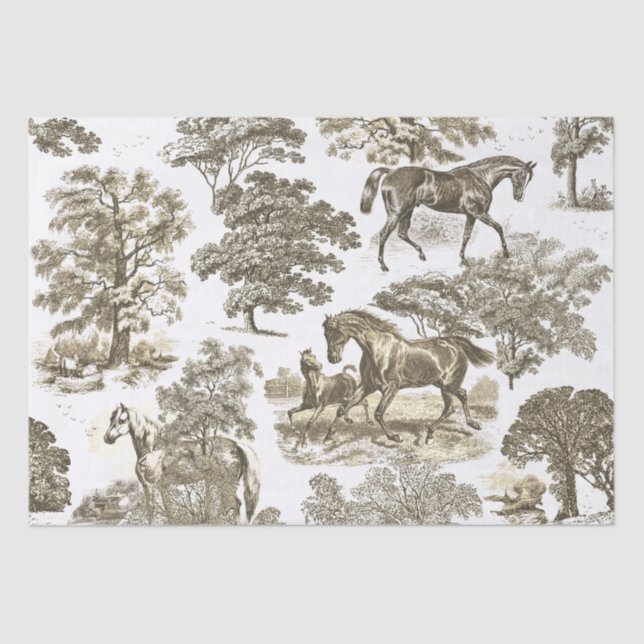 Elegant Chic Rustic Horses Gold Beige Toile  Tissue Paper (Front)