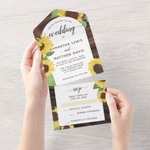 Elegant Chic Rustic Sunflower Wedding All In One Invitation