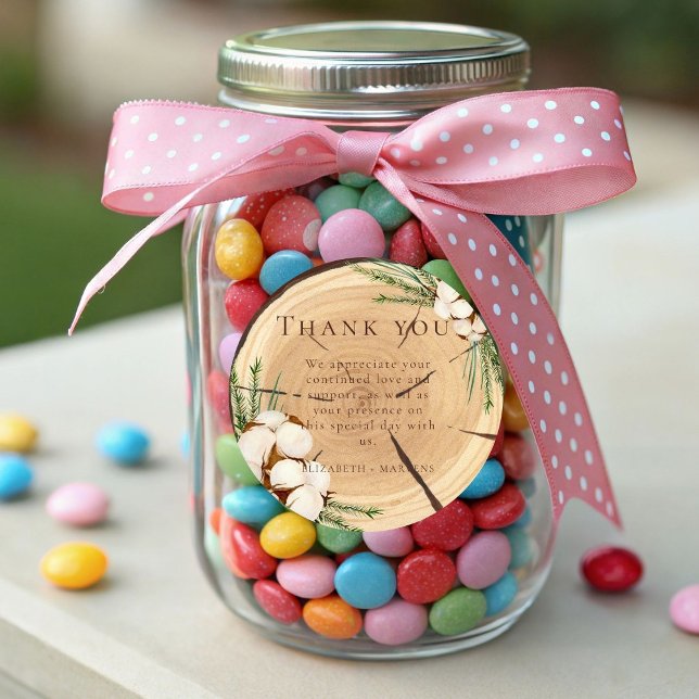 Elegant & Chic Rustic Wedding Wooden Thank You Classic Round Sticker (Creator Uploaded)