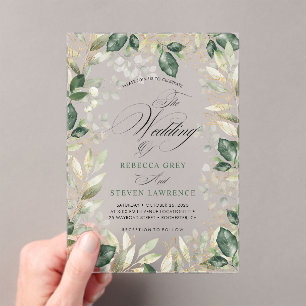 Elegant chic sage eucalyptus calligraphy wedding acrylic invitations
