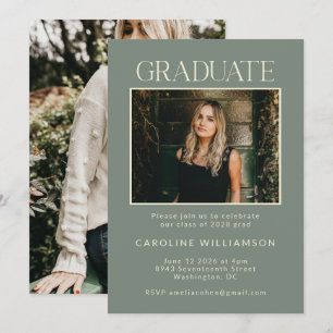 Elegant Chic Sage Green Two Photo Graduation Party Invitation