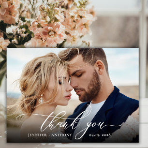 Elegant Chic Script 2 Mariage photo Carte de remer