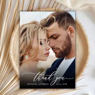 Elegant Chic Script 2 Photo Wedding Thank You Card