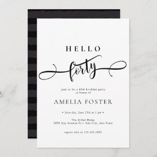 Elegant  Chic Script 40th Birthday Invitation