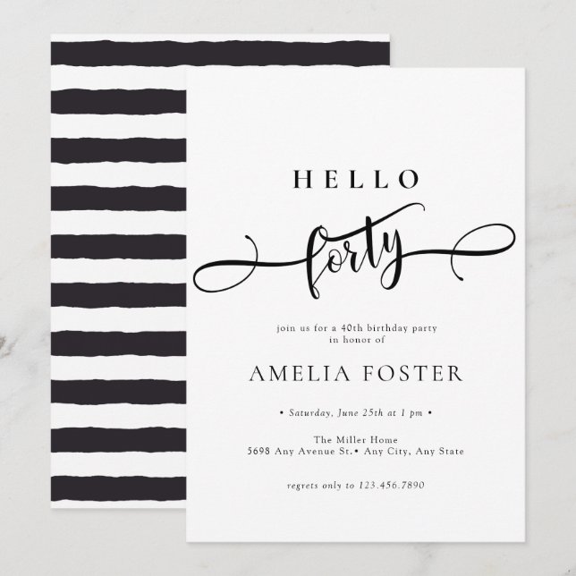 Elegant  Chic Script 40th Birthday Invitation (Front/Back)