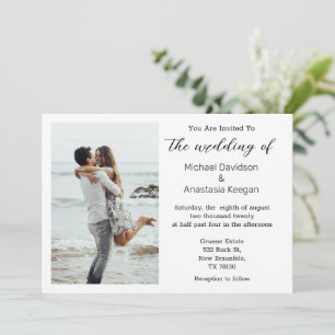 elegant chic script beach wedding photo invitation