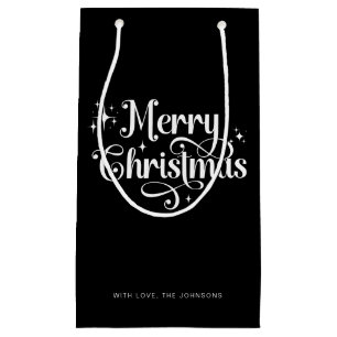 Elegant Chic Script Black & White Merry Christmas Small Gift Bag