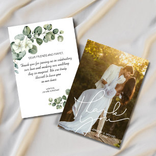 elegant chic script botanical wedding photo   thank you card