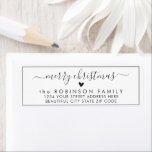 Elegant Chic Script Christmas Return Address Label<br><div class="desc">Elegant,  Modern Black and White Hand Lettered Christmas Family Return Address Labels. Featuring a pretty hand-written script with saying "merry christmas" in swash-tail font,  a little heart shape,  around thin line frame background. Great for Christmas holiday season,  easy to personalize them with your names and return address info.</div>