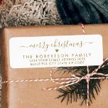 Elegant Chic Script Christmas Return Address Label<br><div class="desc">Elegant,  Modern Gold and White Hand Lettered Christmas Family Return Address Labels. Featuring a pretty hand-written script with saying "Merry Christmas" in swash-tail font,  a little heart shape accent. Great for Christmas holiday season,  easy to personalize them with your names and return address info.</div>
