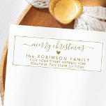 Elegant Chic Script Christmas Return Address Label<br><div class="desc">Elegant,  Modern Gold and White Hand Lettered Christmas Family Return Address Labels. Featuring a pretty hand-written script with saying "Merry Christmas" in swash-tail font,  a little heart shape,  around thin line frame background. Great for Christmas holiday season,  easy to personalize them with your names and return address info.</div>