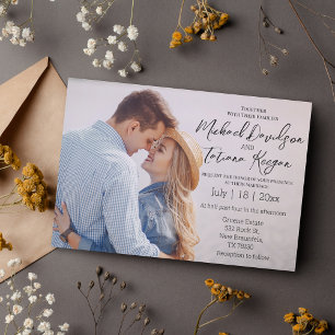 elegant chic script couple photo wedding invitation